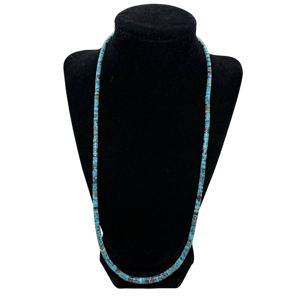 Vintage Turquoise Heishi Bead Necklace Southwestern Style Blue 24 Inch